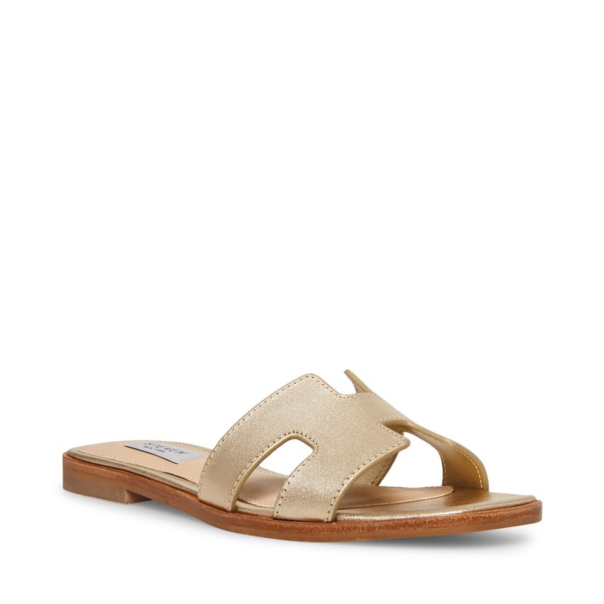 Sandalias de Diapositivas Steve Madden Hadyn Cuero Mujer Doradas | ES ET012S